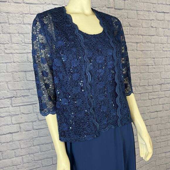 R&M Richard’s sequin lace tea-length dress and matching jacket size 12 P - Picture 8 of 12